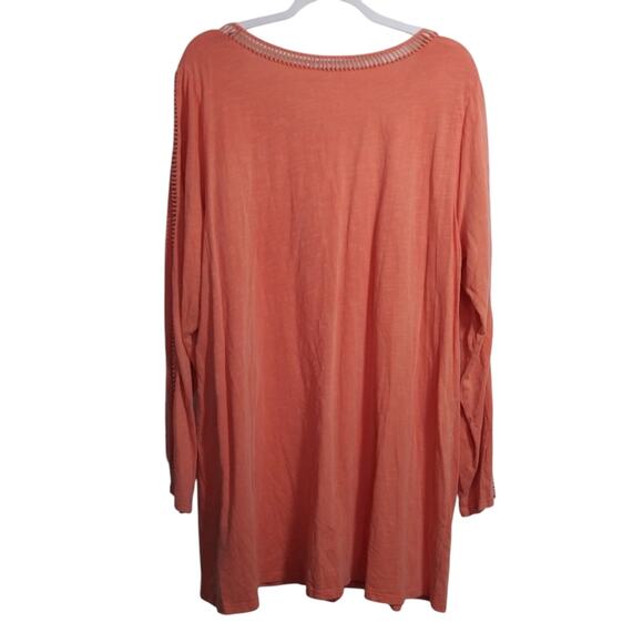 Soft Surroundings Orange Slub Knit Long Sleeve Lattice Trim Top Size 2X - Picture 2 of 7